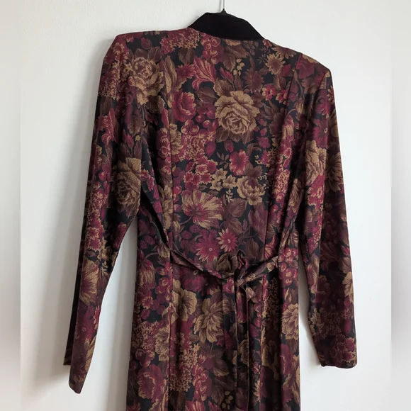 Vintage 80s Victorian Gothic Floral Prairie Dress With Velvet Collar 8 Burgundy - Picture 7 of 8